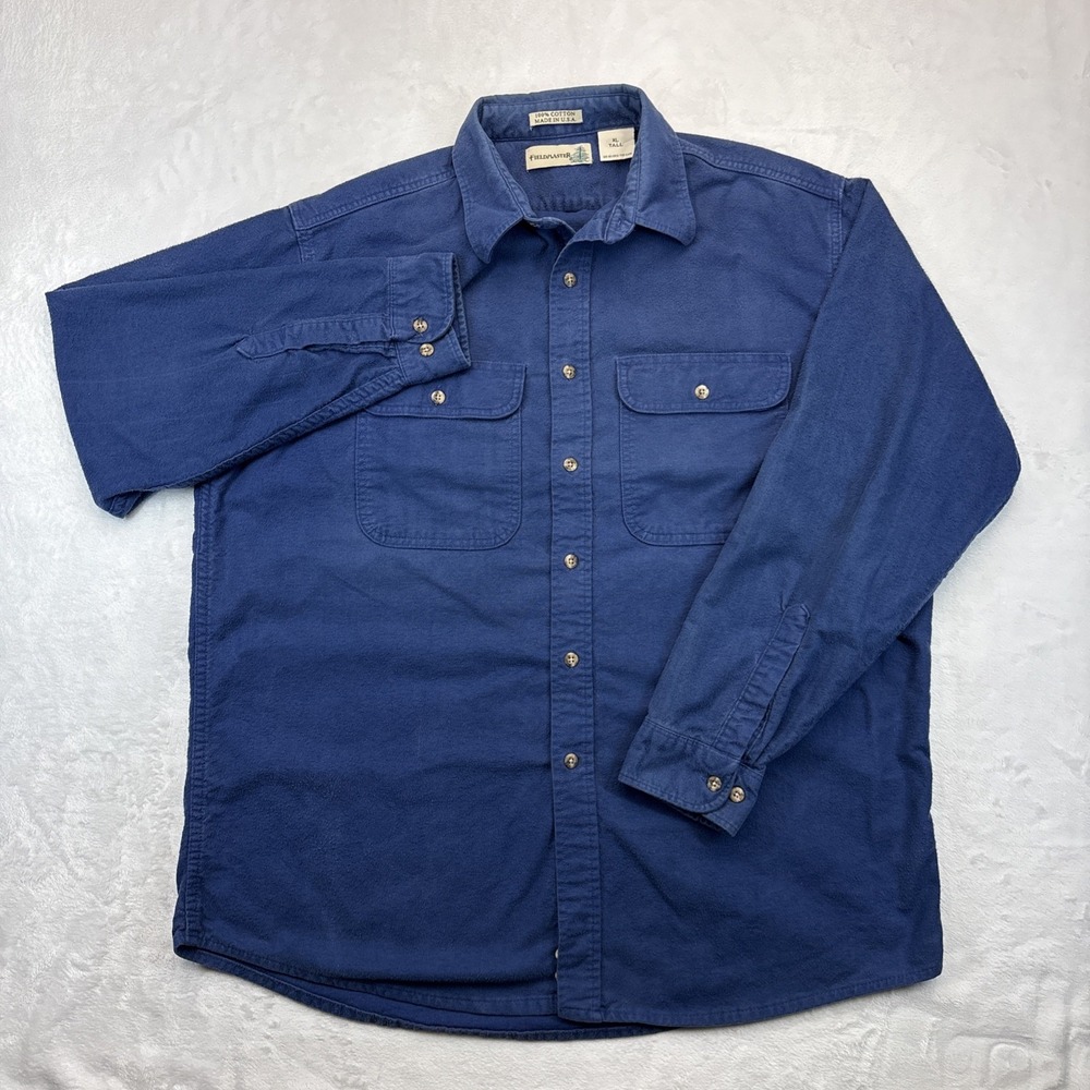 Vintage Fieldmaster Sears USA Made Chamois Flannel Shirt Mens XL Tall Blue